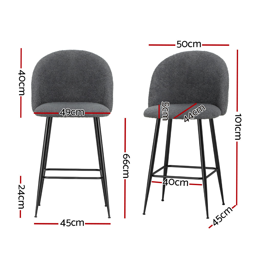 Artiss Set of 2 Bar Stools Kitchen Dining Chair Stool Chairs Sherpa Boucle Charcoal - BM House & Garden
