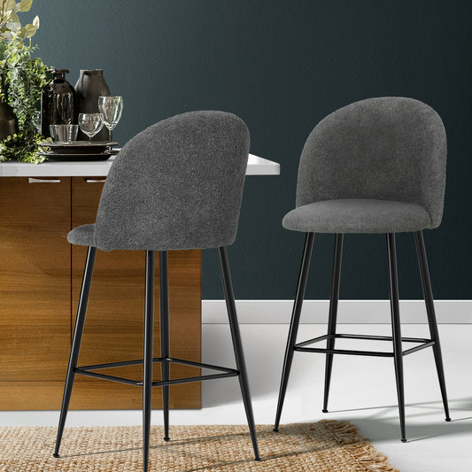 Artiss Set of 2 Bar Stools Kitchen Dining Chair Stool Chairs Sherpa Boucle Charcoal - BM House & Garden