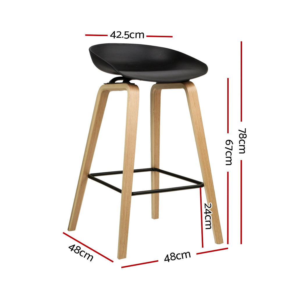 Artiss Set of 2 Wooden Square Footrest Bar Stools - Black - BM House & Garden