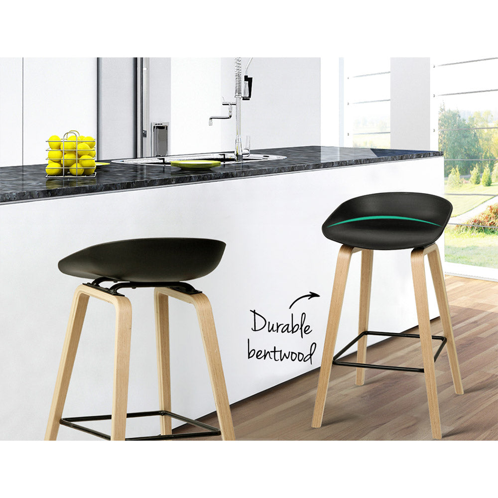 Artiss Set of 2 Wooden Square Footrest Bar Stools - Black - BM House & Garden