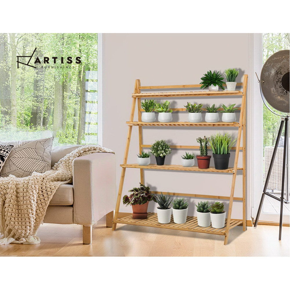 Artiss Bamboo Wooden Ladder Shelf Plant Stand Foldable - BM House & Garden