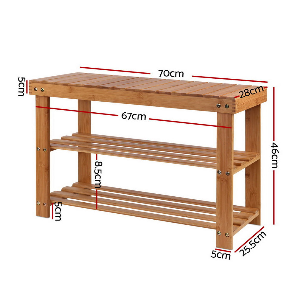 Artiss Bamboo Shoe Rack Wooden Seat Bench Organiser Shelf Stool - BM House & Garden