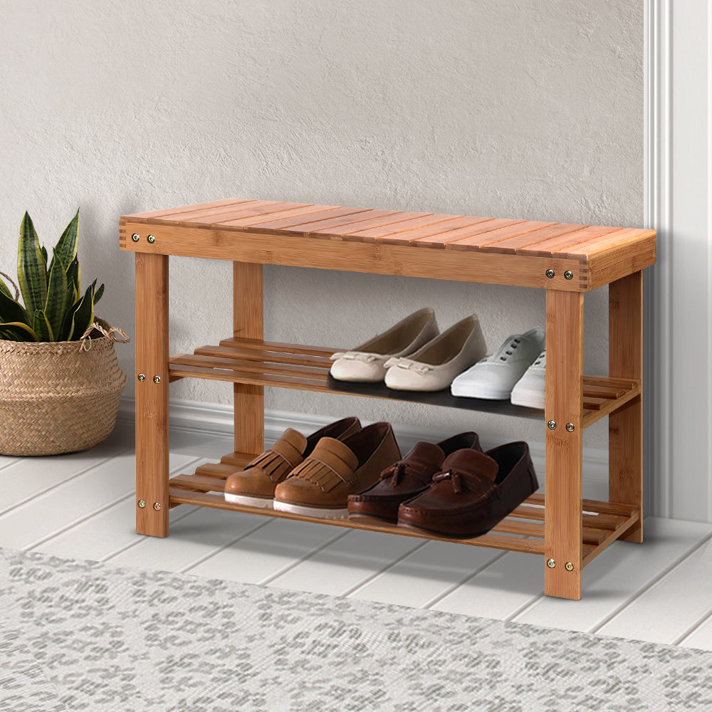 Artiss Bamboo Shoe Rack Wooden Seat Bench Organiser Shelf Stool - BM House & Garden