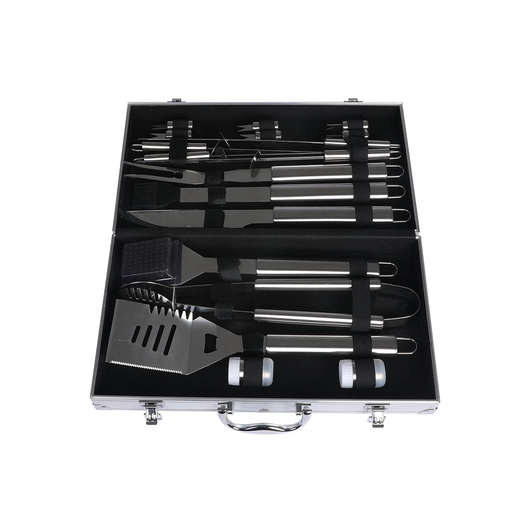 18Pcs Stainless Steel BBQ Tool Set Outdoor Barbecue Utensil Aluminium Grill Cook - BM House & Garden