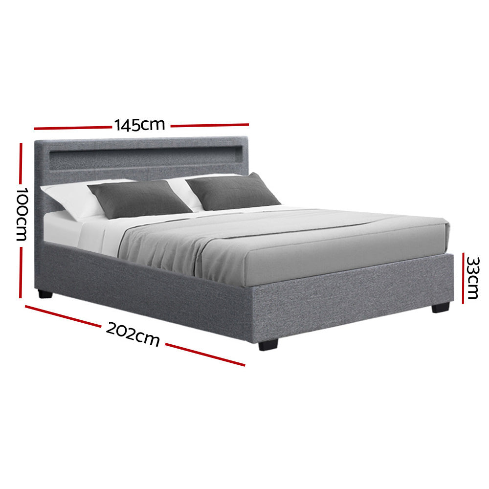 Artiss Bed Frame Double Size Gas Lift RGB LED Bedbase Grey Cole - BM House & Garden