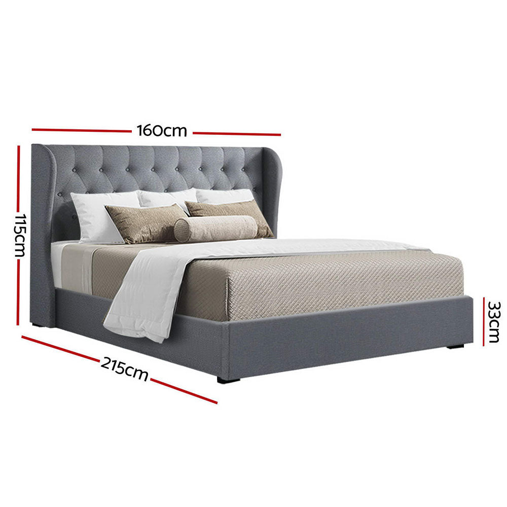 Artiss Issa Bed Frame Fabric Gas Lift Storage - Grey Queen - BM House & Garden