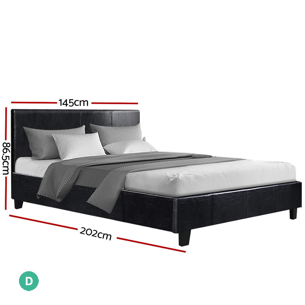 Artiss Bed Frame Double Size Base Mattress Platform Leather Wooden Black NEO - BM House & Garden