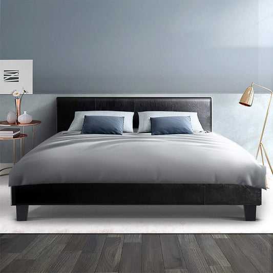 Artiss Bed Frame Double Size Base Mattress Platform Leather Wooden Black NEO - BM House & Garden