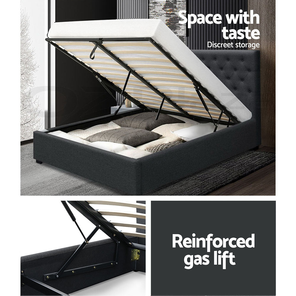 Artiss Bed Frame Double Size Gas Lift Base With Storage Charcoal Fabric Vila Collection - BM House & Garden