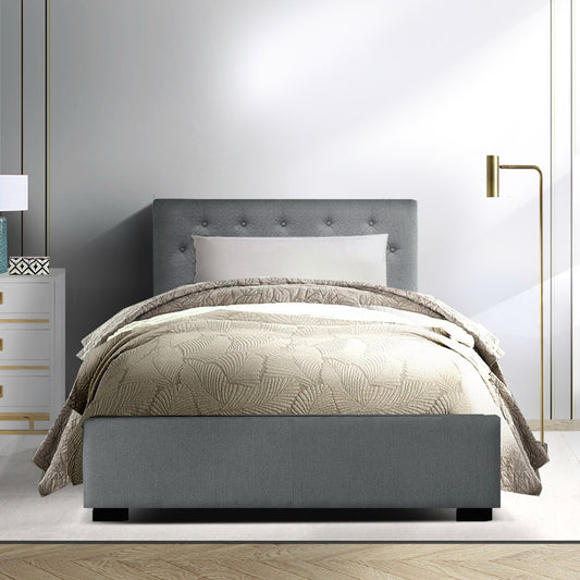 Artiss Vila Bed Frame Fabric Gas Lift Storage - Grey King Single - BM House & Garden