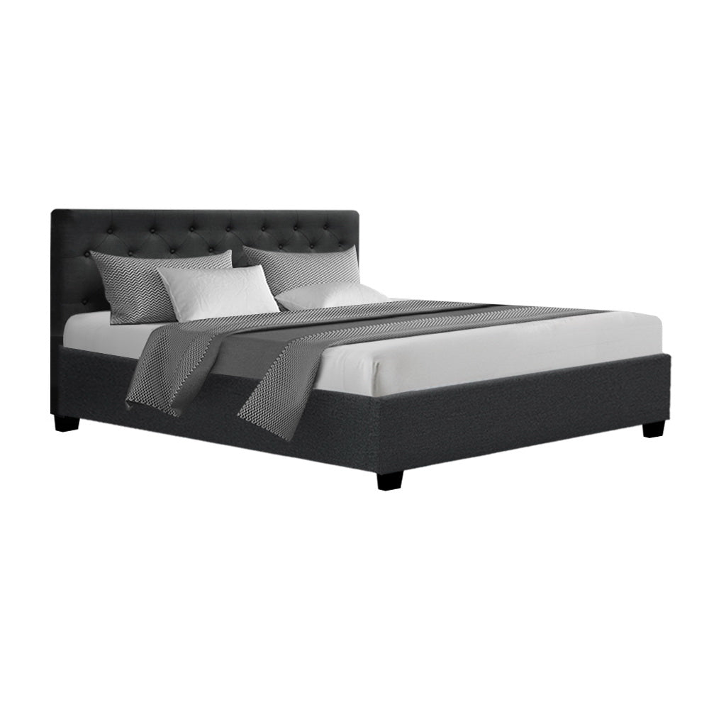 Artiss Vila Charcoal Fabric Queen Size Bed Frame with Gas Lift Storage