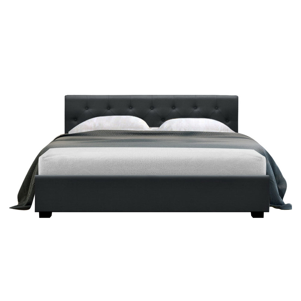 Artiss Vila Charcoal Fabric Queen Size Bed Frame with Gas Lift Storage