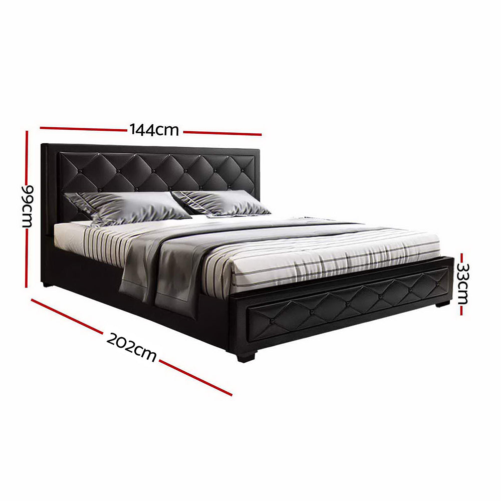 Artiss Bed Frame Double Size Gas Lift Base With Storage Black Leather Tiyo Collection - BM House & Garden