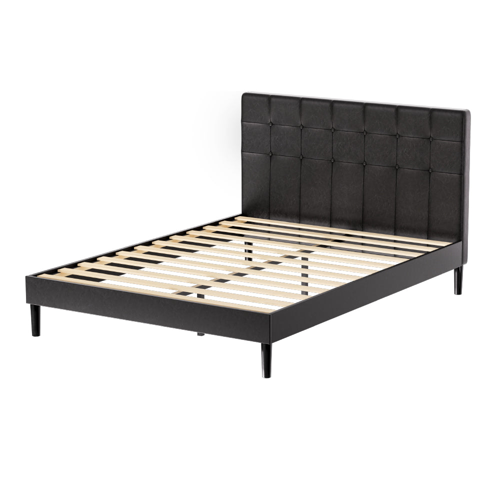 Artiss Bed Frame Double Bed Base w LED Lights Charge Ports Black Leather RAVI - BM House & Garden