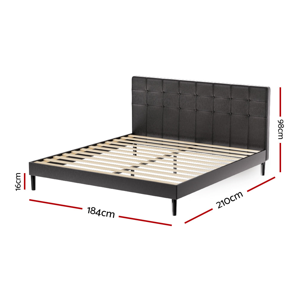 Artiss Bed Frame King Bed Base w RGB LED Lights Charge Ports Black Leather RAVI - BM House & Garden