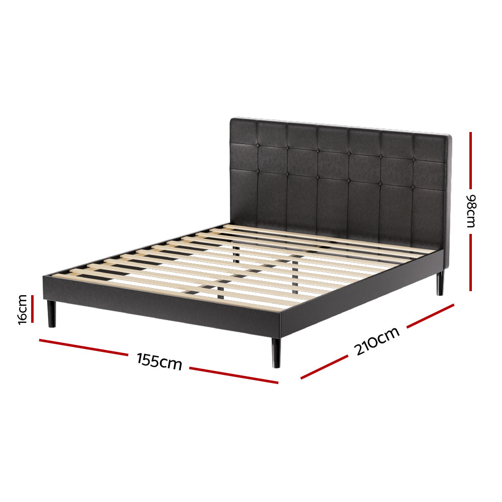 Artiss Bed Frame Queen Bed Base w LED Lights Charge Ports Black Leather RAVI - BM House & Garden