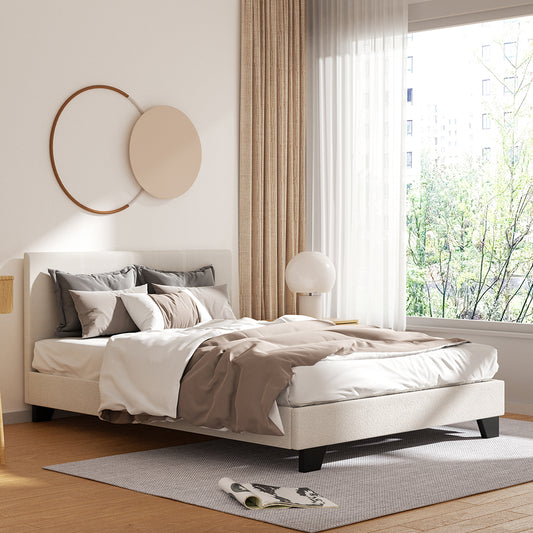 Artiss Bed Frame Double Size Boucle Fabric Mattress Base Platform Wooden - BM House & Garden