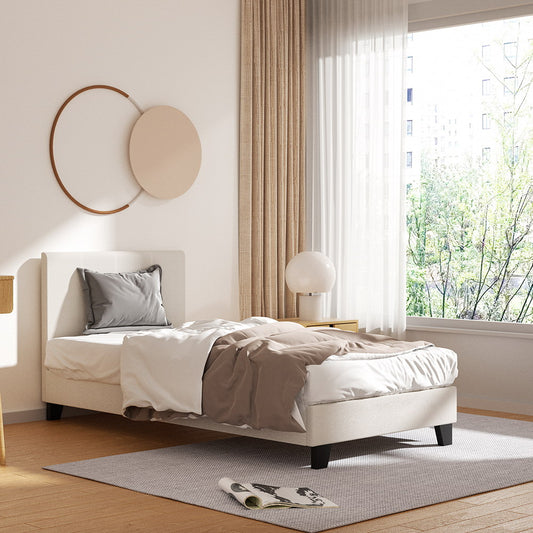 Artiss Bed Frame Single Size Boucle Fabric Mattress Base Platform Wooden - BM House & Garden