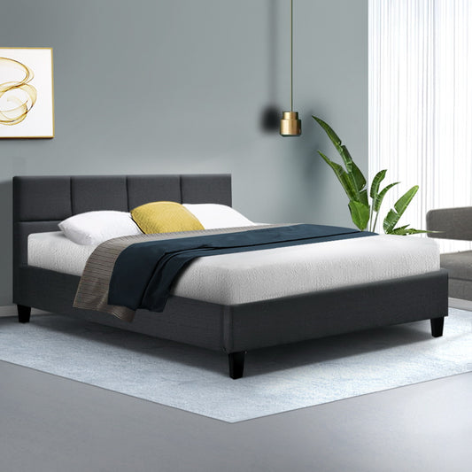 Artiss Tino Bed Frame Double Size Charcoal Fabric - BM House & Garden