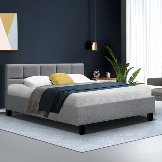 Artiss Tino Bed Frame Queen Size Grey Fabric - BM House & Garden