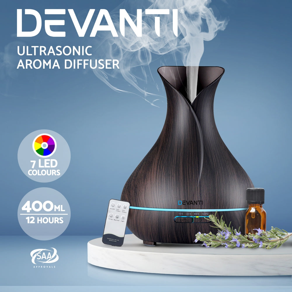 Devanti 400ml 4 in 1 Aroma Diffuser with remote control- Dark Wood - BM House & Garden