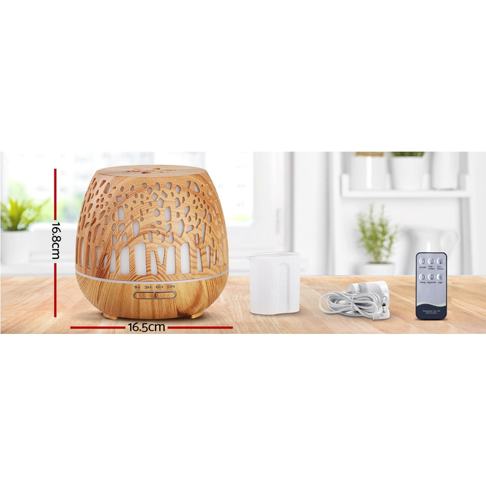 Devanti Aroma Diffuser Aromatherapy Humidifier Essential Oil Ultrasonic Cool Mist Wood Grain Remote Control 400ml - BM House & Garden