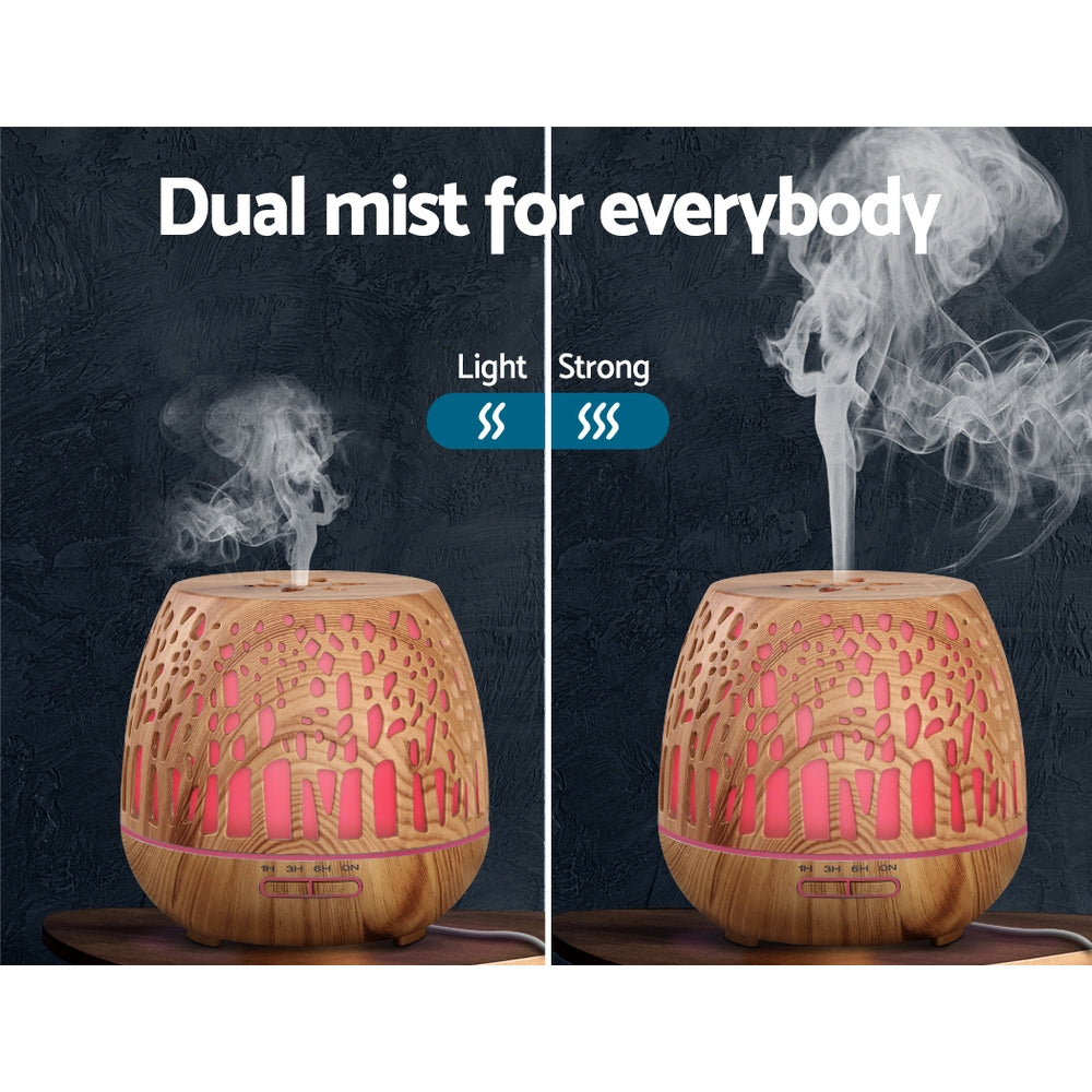 Devanti Aroma Diffuser Aromatherapy Humidifier Essential Oil Ultrasonic Cool Mist Wood Grain Remote Control 400ml - BM House & Garden