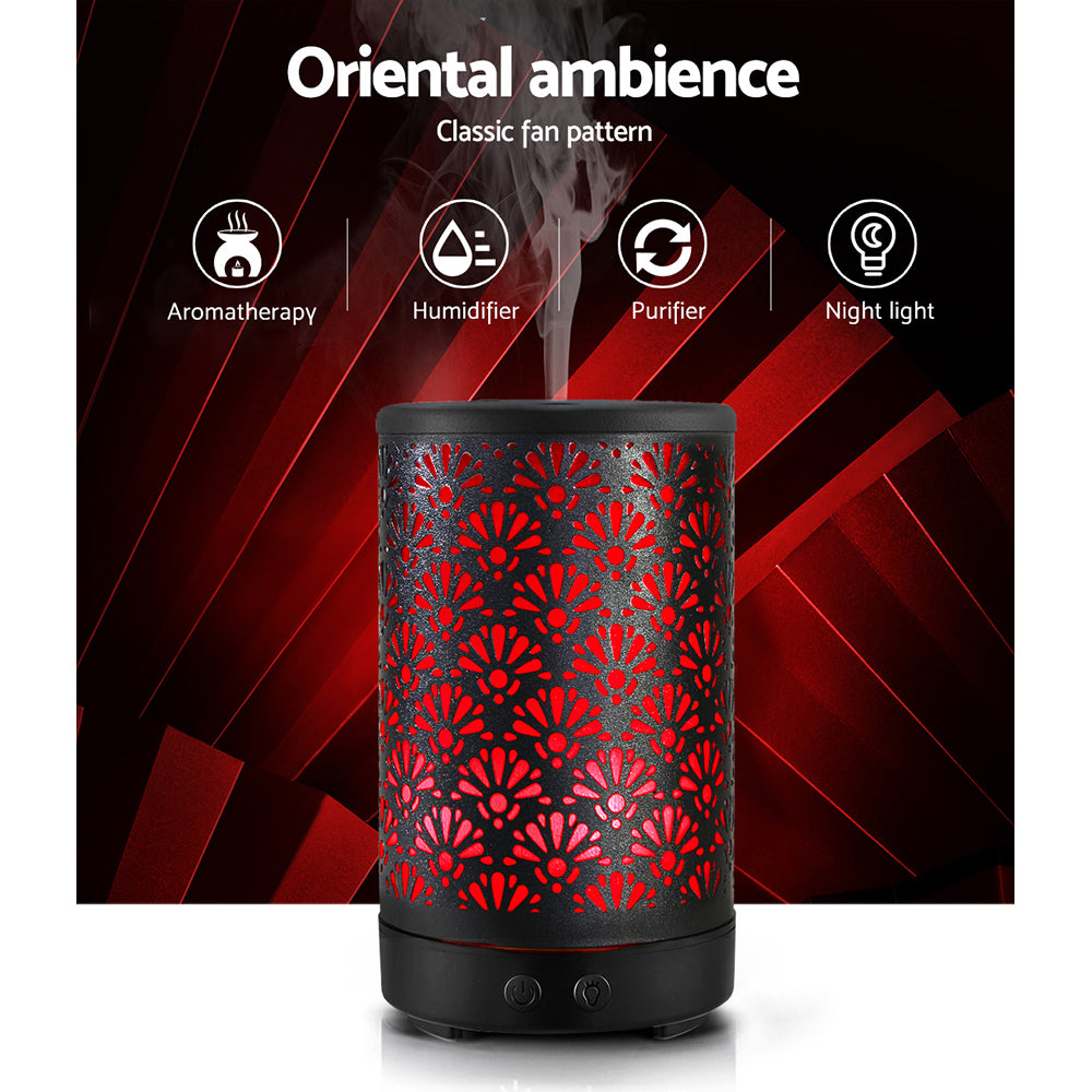 Devanti Aroma Diffuser Aromatherapy Essential Oils Metal Cover Ultrasonic Cool Mist 100ml Remote Control Black - BM House & Garden