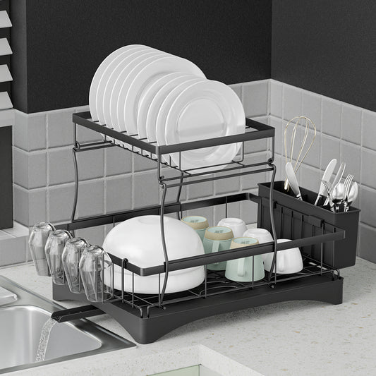 Cefito Dish Rack Expandable Drying Drainer Cutlery Holder Tray Kitchen 2 Tiers - BM House & Garden