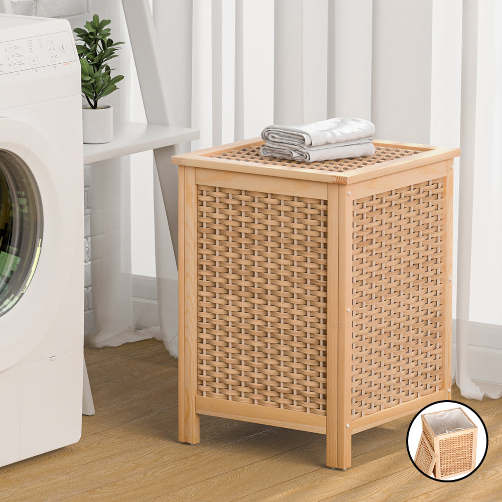 Artiss Laundry Hamper Bathroom Storage Cabinet Wooden Organiser Bag Clothes - BM House & Garden