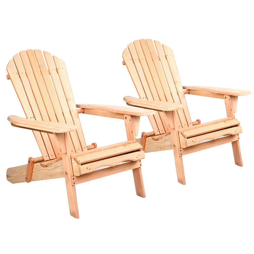 Gardeon Set of 2 Patio Furniture Outdoor Chairs Beach Chair Wooden Adirondack Garden Lounge - BM House & Garden