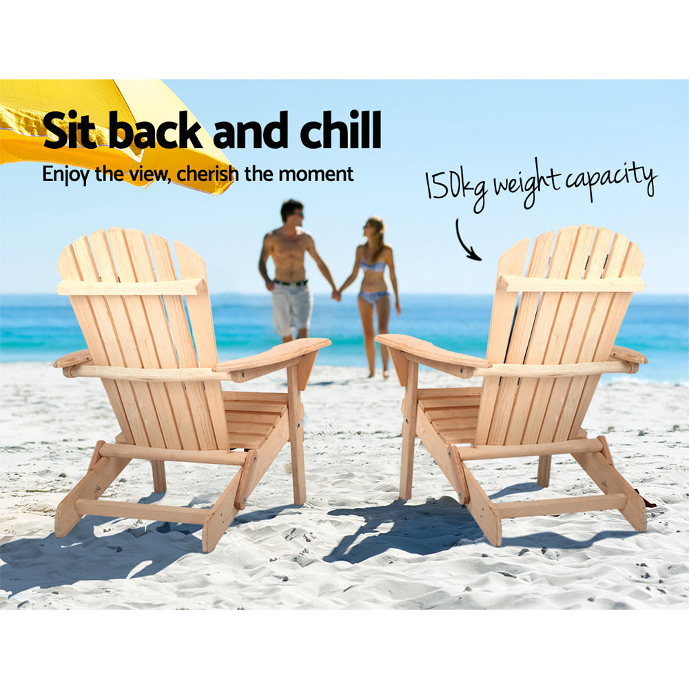 Gardeon Set of 2 Patio Furniture Outdoor Chairs Beach Chair Wooden Adirondack Garden Lounge - BM House & Garden