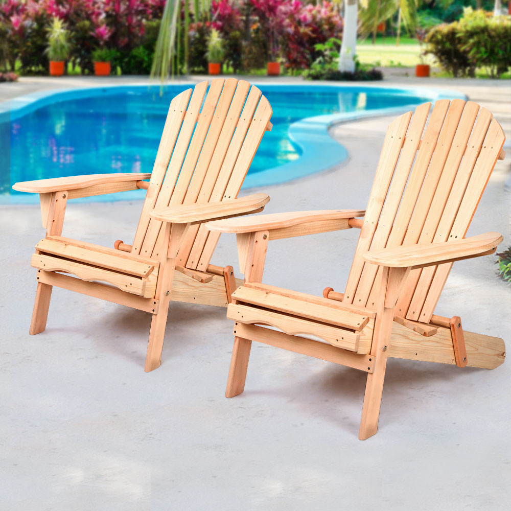 Gardeon Set of 2 Patio Furniture Outdoor Chairs Beach Chair Wooden Adirondack Garden Lounge - BM House & Garden