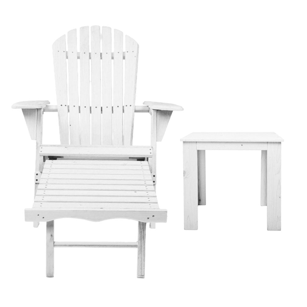 Gardeon 3 Piece Outdoor Adirondack Lounge Beach Chair Set - White - BM House & Garden