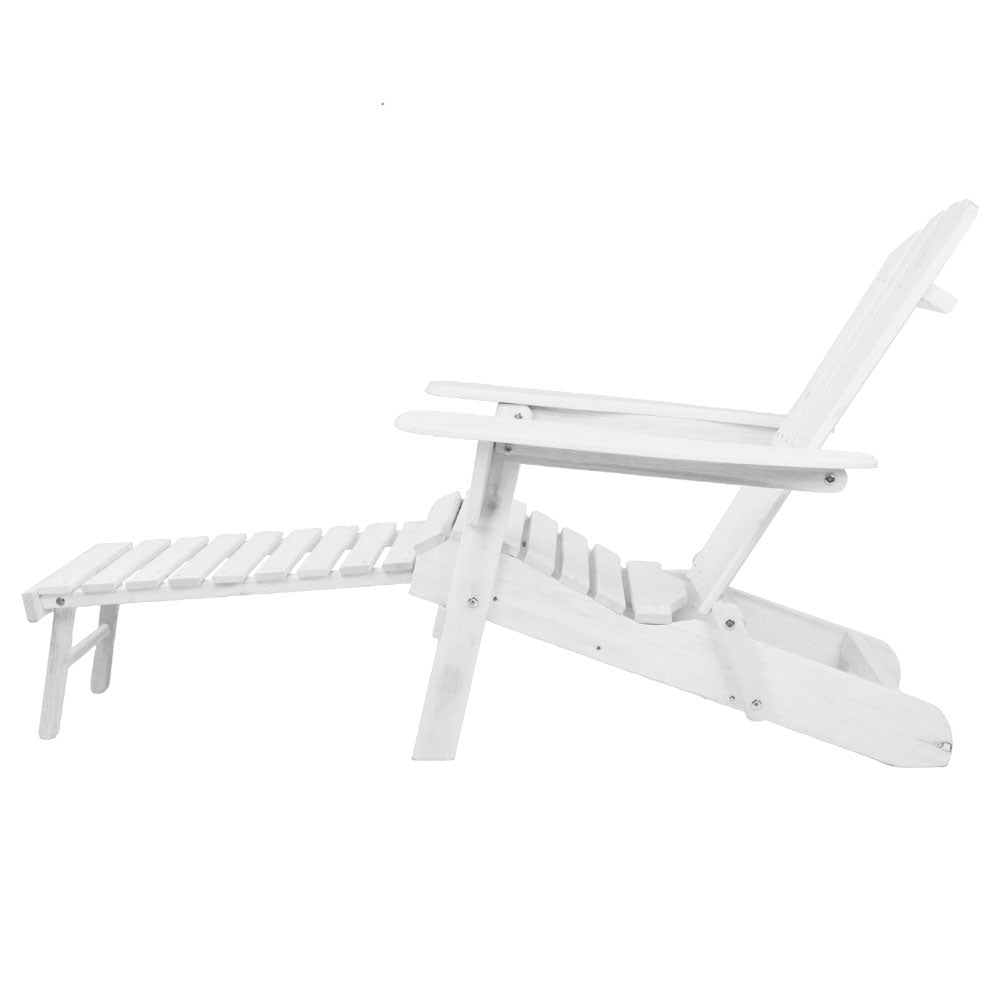 Gardeon 3 Piece Outdoor Adirondack Lounge Beach Chair Set - White - BM House & Garden