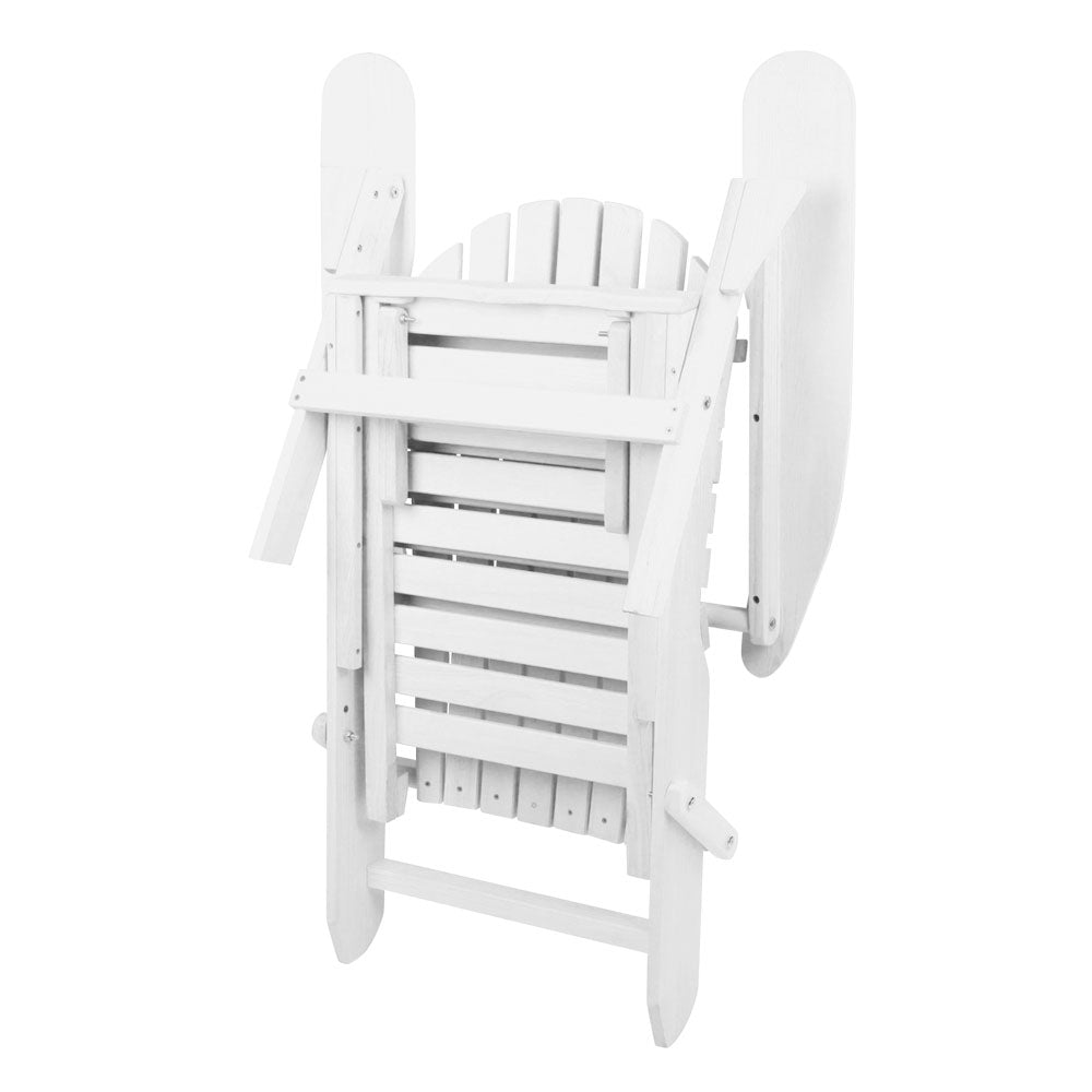 Gardeon 3 Piece Outdoor Adirondack Lounge Beach Chair Set - White - BM House & Garden