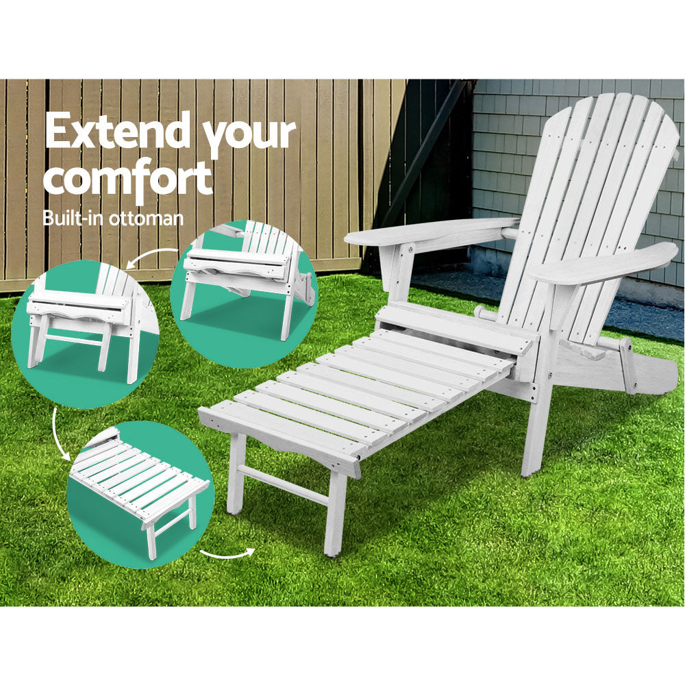 Gardeon 3 Piece Outdoor Adirondack Lounge Beach Chair Set - White - BM House & Garden