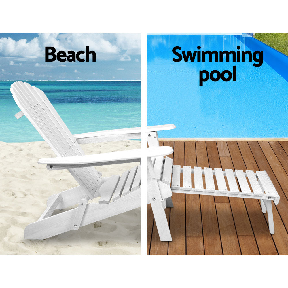 Gardeon 3 Piece Outdoor Adirondack Lounge Beach Chair Set - White - BM House & Garden