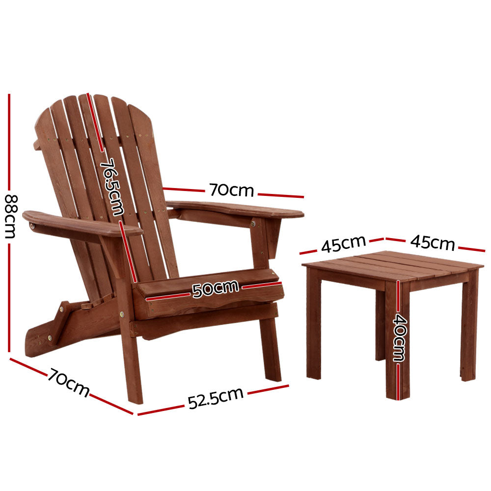 Gardeon 3PC Outdoor Setting Beach Chairs Table Wooden Adirondack Lounge Garden - BM House & Garden