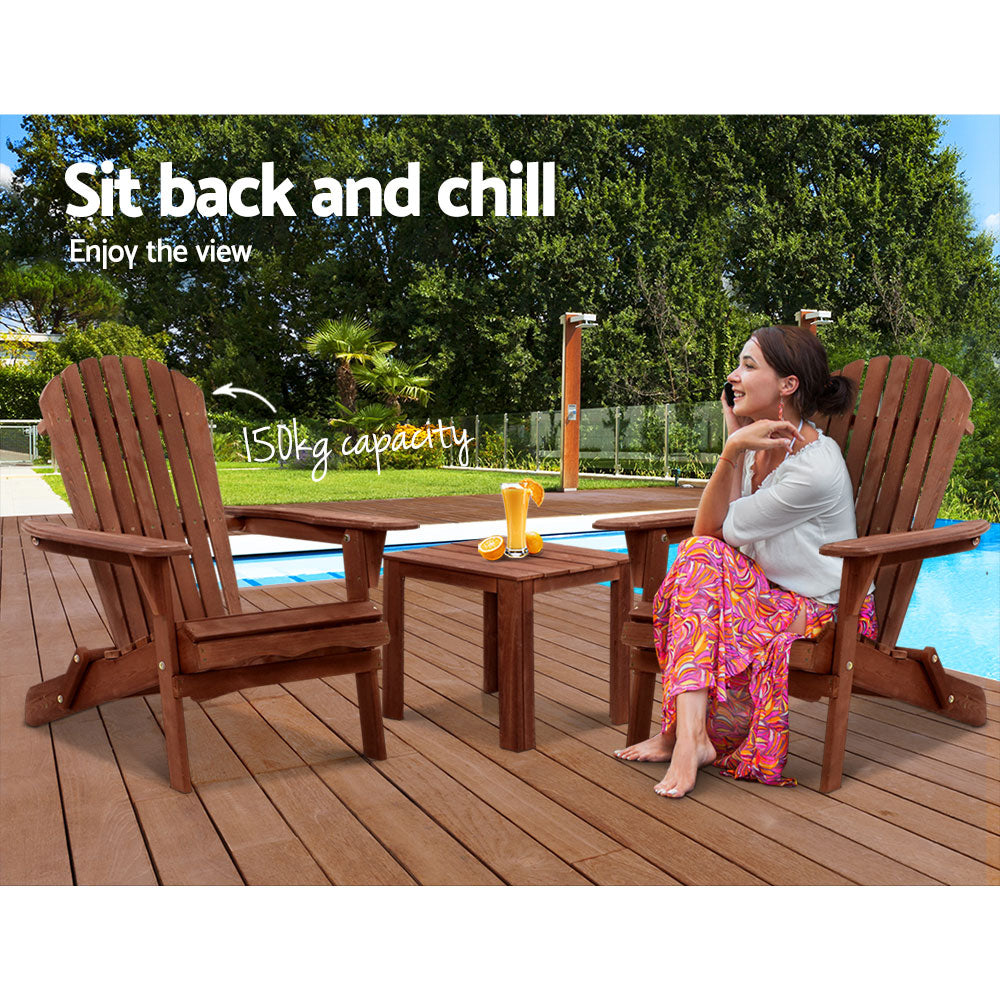Gardeon 3PC Outdoor Setting Beach Chairs Table Wooden Adirondack Lounge Garden - BM House & Garden