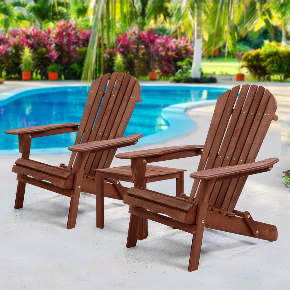 Gardeon 3PC Outdoor Setting Beach Chairs Table Wooden Adirondack Lounge Garden - BM House & Garden