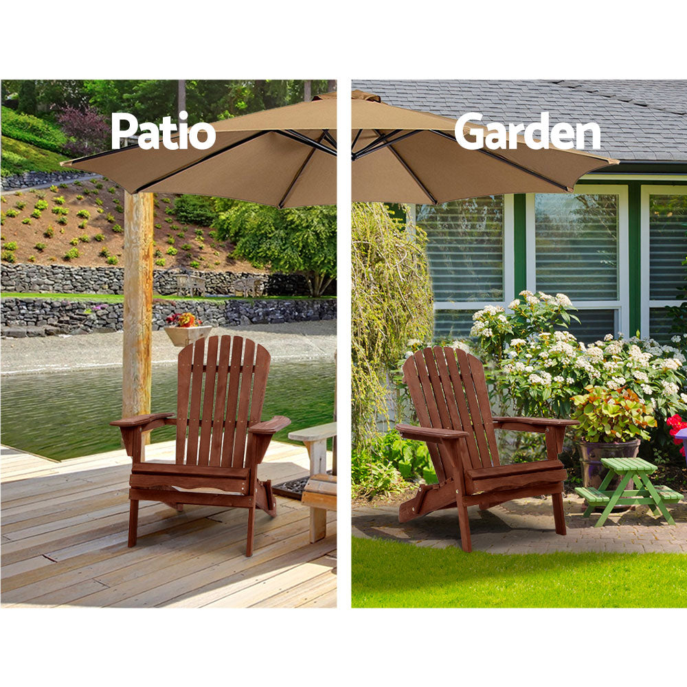 Gardeon 3PC Outdoor Setting Beach Chairs Table Wooden Adirondack Lounge Garden - BM House & Garden
