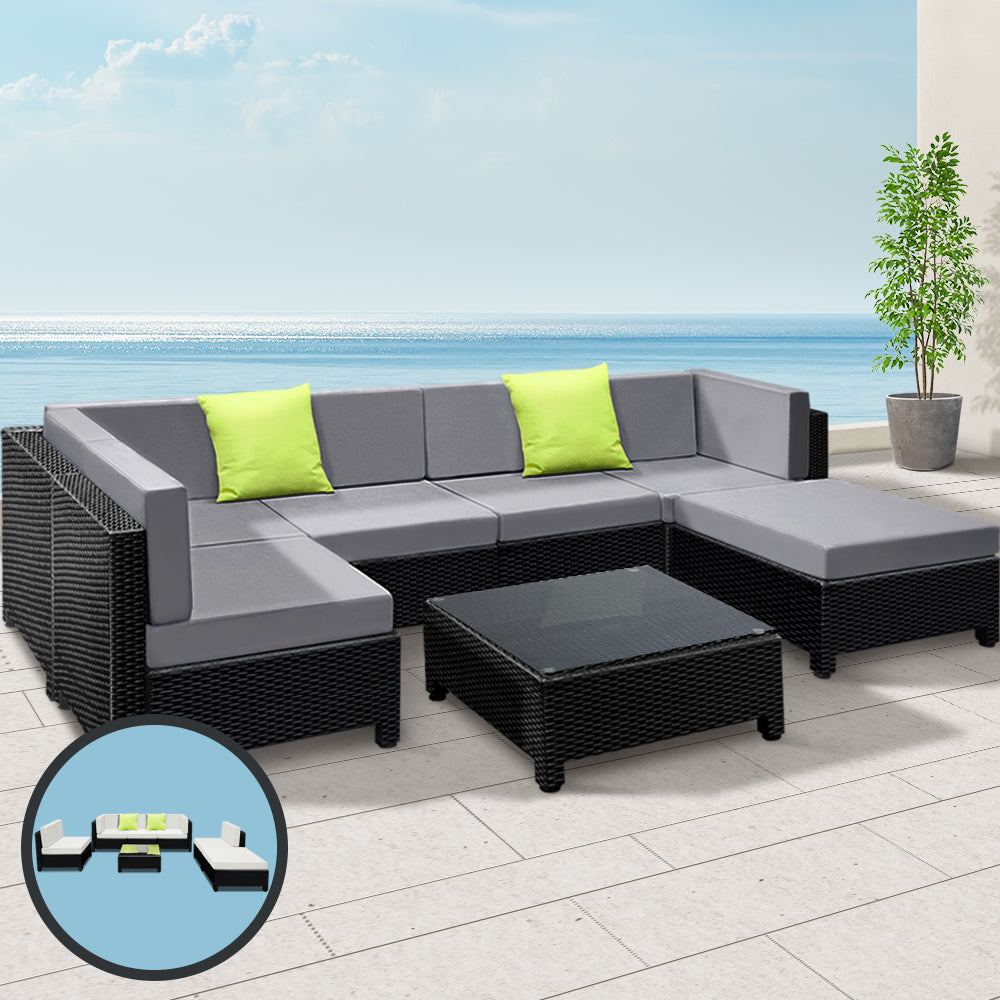 Gardeon 7PC Sofa Set Outdoor Furniture Lounge Setting Wicker Couches Garden Patio Pool - BM House & Garden