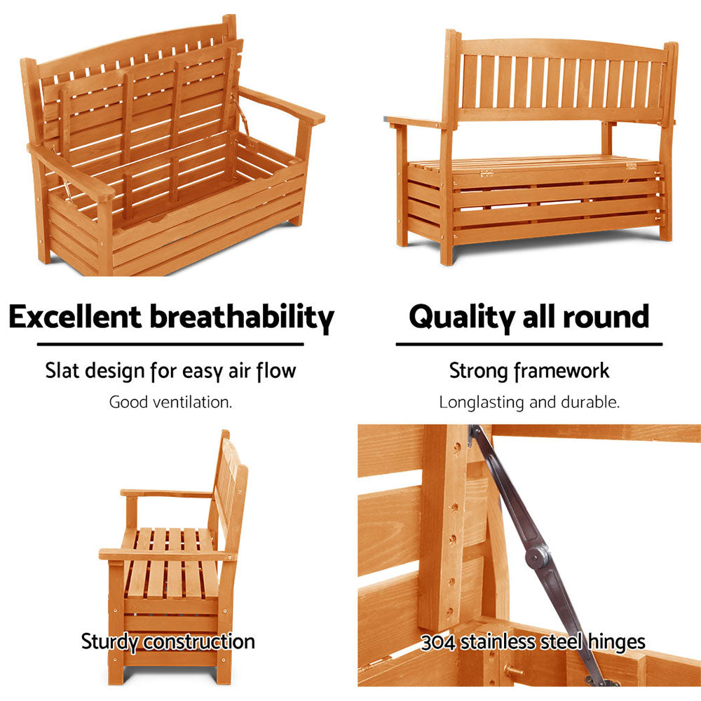 Gardeon Outdoor Storage Bench Box Wooden Garden Chair 2 Seat Timber Furniture - BM House & Garden