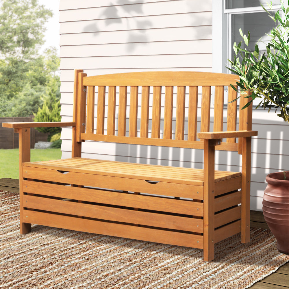 Gardeon Outdoor Storage Bench Box Wooden Garden Chair 2 Seat Timber Furniture - BM House & Garden