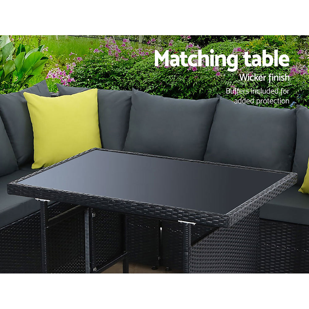 Gardeon Outdoor Furniture Patio Set Dining Sofa Table Chair Lounge Wicker Garden Black - BM House & Garden