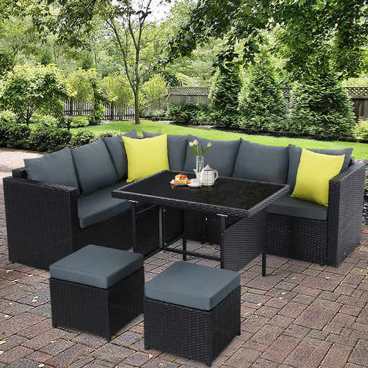 Gardeon Outdoor Furniture Patio Set Dining Sofa Table Chair Lounge Wicker Garden Black - BM House & Garden