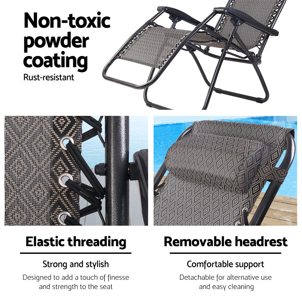 Gardeon Zero Gravity Chair 2PC Reclining Outdoor Sun Lounge Folding Camping - BM House & Garden