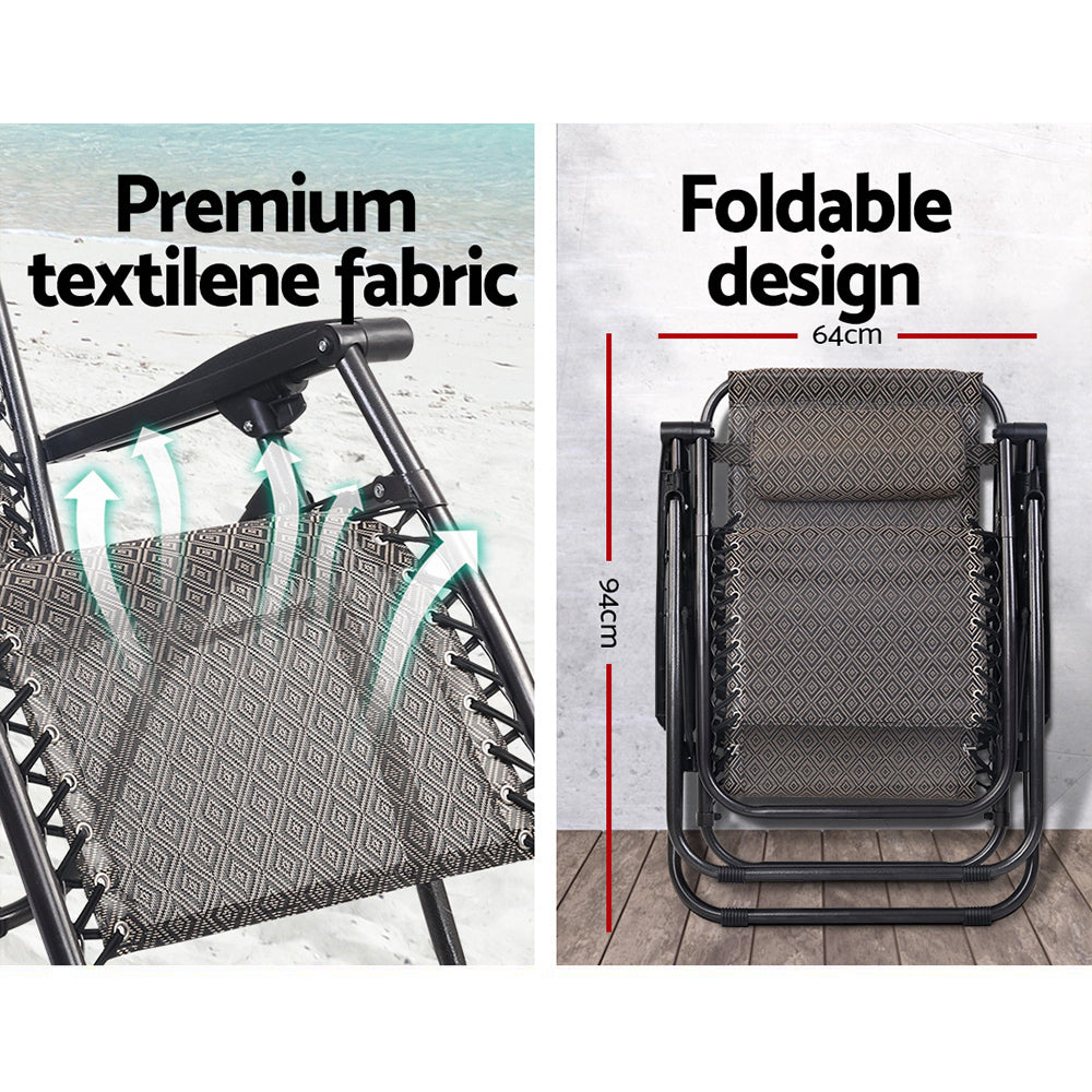 Gardeon Zero Gravity Chair 2PC Reclining Outdoor Sun Lounge Folding Camping - BM House & Garden
