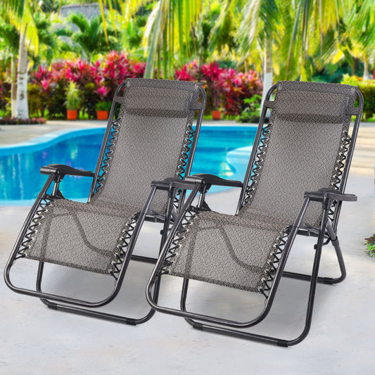 Gardeon Zero Gravity Chair 2PC Reclining Outdoor Sun Lounge Folding Camping - BM House & Garden